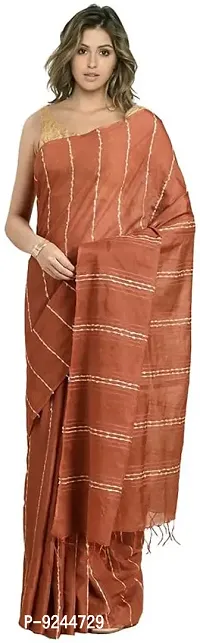 Handloom Kraft Weaving Soft Silk Saree With Blouse Piece Attached For Women's (Ochre)