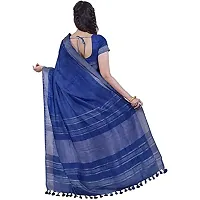 Silk Women's Linen Cotton Blend Saree Combo (pack of 2) with Running Attached Blouse Piece (Cobalt Blue  Cyan)-thumb2