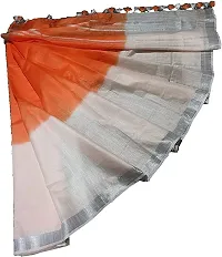 Linen Blend Handloom Zari Border Saree For Women's With Contrast Blouse Piece (Orange  White)-thumb2