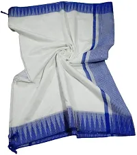 Bhagalpuri Handloom Women's Kota Silk Bunty Temple Saree With Stripes Blouse Piece Attached (Blue-White)-thumb1