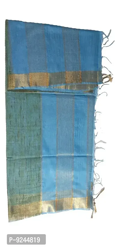 Exclusive Handloom Weaving Ghichcha Silk Stripe Saree With Running Blouse Attached (Cyan)-thumb2