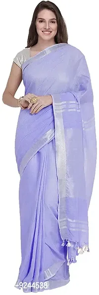 Handloom Women's Bhagalpuri Linen Cotton Saree With Blouse Piece (Purple-s)-thumb0