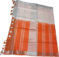 Linen Blend Handloom Zari Border Saree For Women's With Contrast Blouse Piece (Orange  White)-thumb4