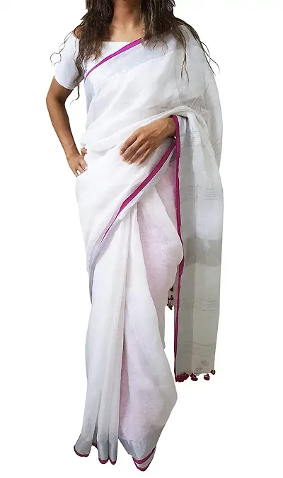 Attractive Handloom Women's Bhagalpuri Linen Cotton Blend Two-Dye Saree With Running Blouse Piece Attached