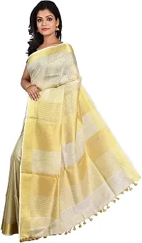 Handloom Women's Bhagalpuri Original  Pure Tissue Linen Saree With Running Blouse Piece (Gold with white)-thumb1
