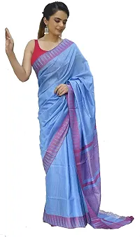 Trendy Handloom Women's Kota Silk Temple Saree with blouse piece (Sky-Blue)-thumb1