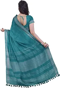 Bhagalpuri Handloom Linen Blend Saree For Women's With Running Unstiched Blouse Piece (Cyan (Blue))-thumb1