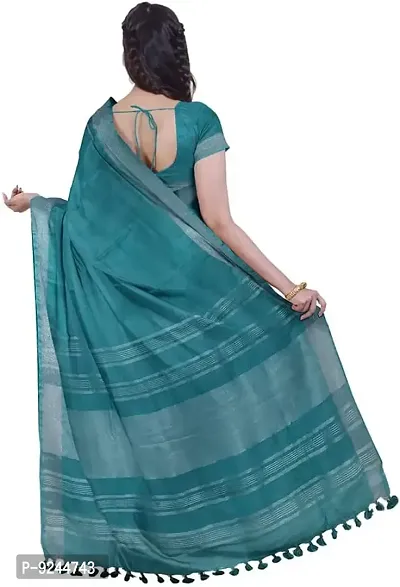 Bhagalpuri Handloom Linen Blend Saree For Women's With Running Unstiched Blouse Piece (Cyan (Blue))-thumb2