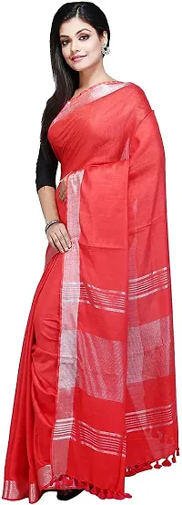 Linen Blended Handloom Bhagalpuri Saree With Running Blouse Piece Attached For Women's (Red)-thumb1
