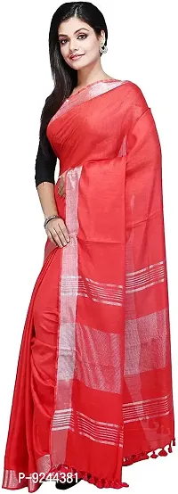Linen Blended Handloom Bhagalpuri Saree With Running Blouse Piece Attached For Women's (Red)-thumb2