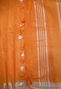 Attractive Cotton Linen Blend Saree With Blouse Piece Attached 1 Mtr Extra Ikkat Cotton Blouse Piece (Orange) S Black)-thumb1