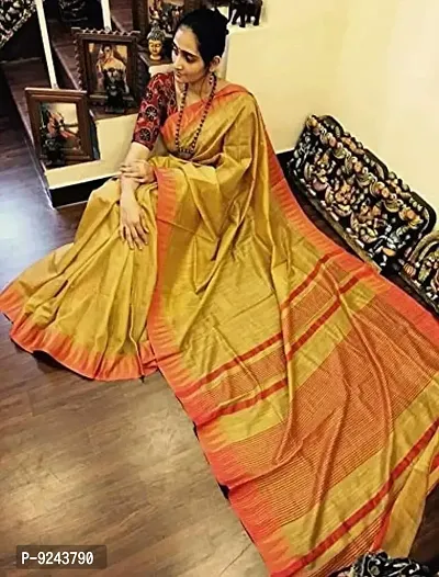 Handloom Women's Bhagalpuri Art Silk Saree With Blouse Piece (Orange S Masterd Yellow)-thumb3