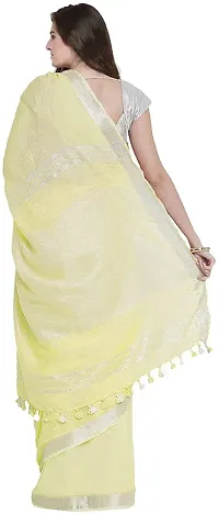 Linen Cotton Saree With Blouse Piece For Women's (Lemon Yellow)-thumb2