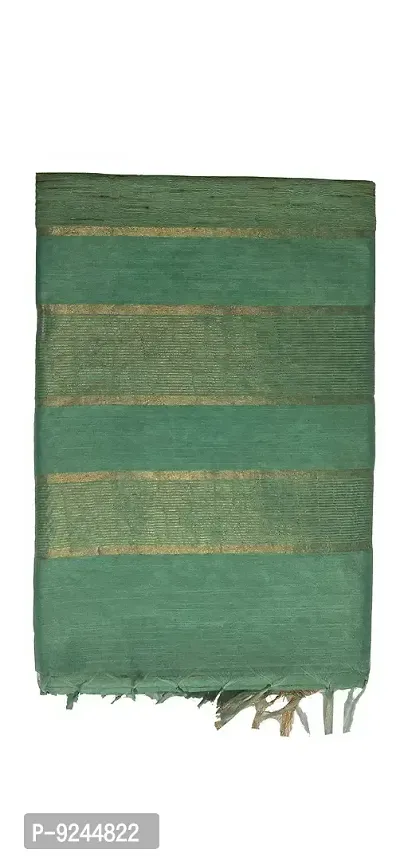 Exclusive Handloom Weaving Ghichcha Silk Stripe Saree With Running Blouse Attached (Sea Green)