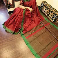 Attractive Handloom Women's Bhagalpuri Kota Silk Temple Saree with blouse piece (Green S Maroon)-thumb1