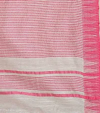 Cotton Silk Bhagalpuri Temple Border Saree With Blouse Piece Attached (White) S Pink Temple)-thumb1