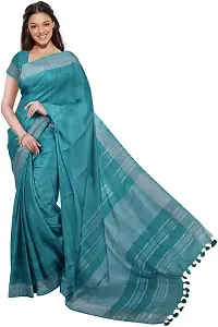 Bhagalpuri Handloom Linen Blend Saree For Women's With Running Unstiched Blouse Piece (Cyan (Blue))-thumb3