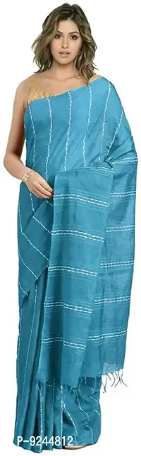 Handloom Kraft Weaving Soft Silk Saree With Blouse Piece Attached For Women's (Cerulean)