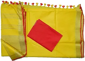 NR Handloom Women's Bhagalpuri Linen Slub Saree With Blouse Piece (NR_1436_Red, Yellow)-thumb1