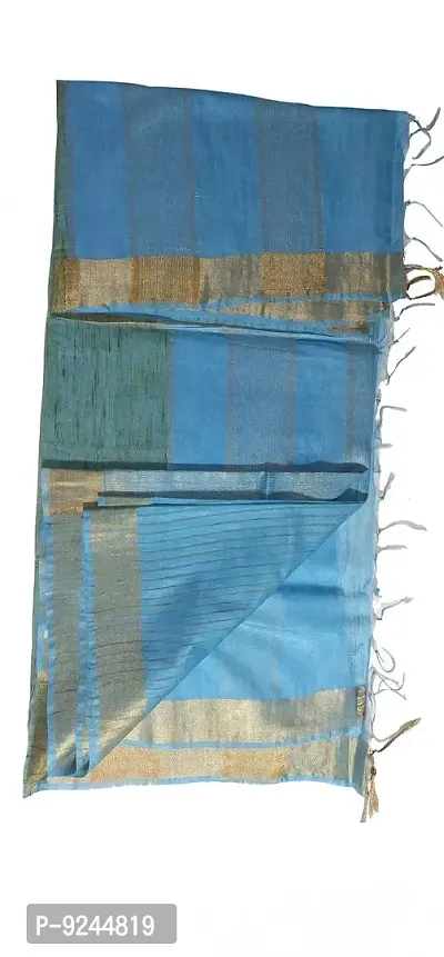 Exclusive Handloom Weaving Ghichcha Silk Stripe Saree With Running Blouse Attached (Cyan)-thumb0