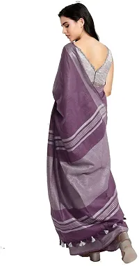 Bhagalpuri Handloom Linen Slub Saree With Running Blouse Piece Attached For Women's (Silver?Purple)-thumb1