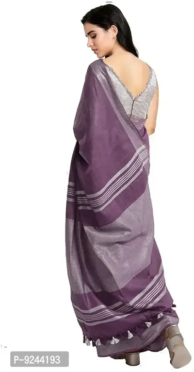 Bhagalpuri Handloom Linen Slub Saree With Running Blouse Piece Attached For Women's (Silver?Purple)-thumb2