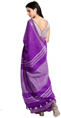 Bhagalpuri Handloom Linen Slub Saree With Running Blouse Piece Attached For Women's (Silver-Purple)-thumb1