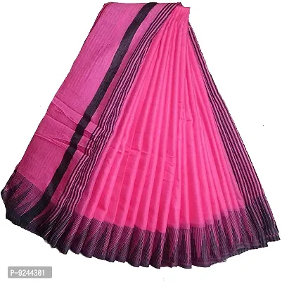 Cotton Silk Bhagalpuri Temple Border Saree With Blouse Piece Attached (Pink) S Black Temple)-thumb0