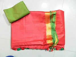 Handloom Women's Bhagalpuri Linen Cotton Saree With Blouse Piece (Green S.C?Red)-thumb3