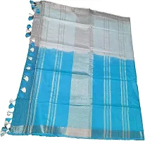 NR Handloom Women's Bhagalpuri Linen Blend Saree With Blouse Piece (NR_1587_Cyan And White)-thumb1