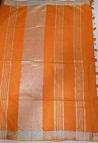 Attractive Cotton Linen Blend Saree With Blouse Piece Attached 1 Mtr Extra Ikkat Cotton Blouse Piece (Orange) S Black)-thumb2