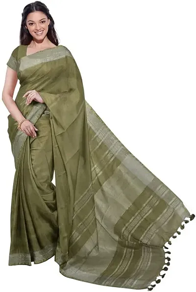 Bhagalpuri Handloom Linen Blend Saree For Women's With Running Unstiched Blouse Piece