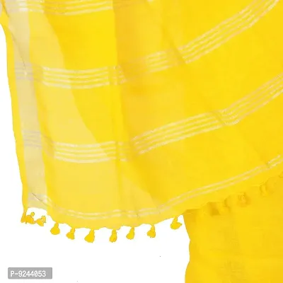 Bhagalpuri Handloom Women's Linen Slub Saree With Running Blouse Piece Attached (Silver-Yellow)-thumb3
