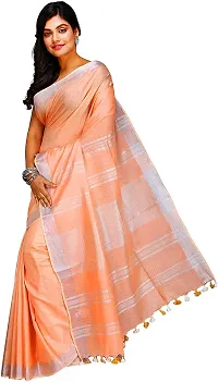 Linen Blended Handloom Bhagalpuri Saree With Running Blouse Piece Attached For Women's (Almond)-thumb1