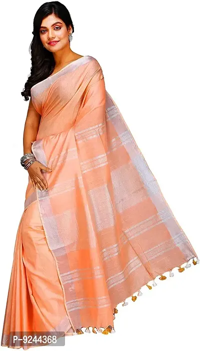 Linen Blended Handloom Bhagalpuri Saree With Running Blouse Piece Attached For Women's (Almond)-thumb2