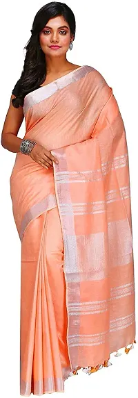 Linen Blended Handloom Bhagalpuri Saree With Running Blouse Piece Attached For Women's