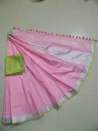 NR Attractive Handwoven Cotton Linen Saree (Parrot -Baby-Pink)-thumb1