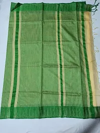 Bhagalpuri Handloom Women's Kota Silk Temple Border Handwoven Saree With Stripes Blouse Piece Attached (Dark-Green?Cream)-thumb2