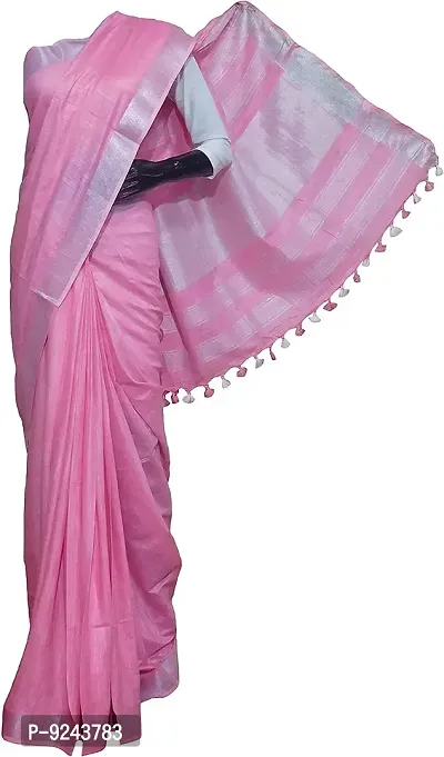 Attractive Handloom Bhagalpuri Handwoven Cotton Linen Saree (Light Pink)-thumb0