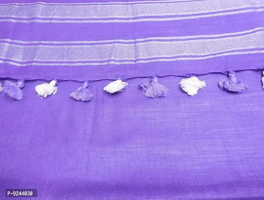 Bhagalpuri Handloom Women's Linen Slub Saree With Running Blouse Piece Attached (Silver-Purple)-thumb3