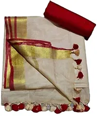 Handloom Women's Linen Slub Saree With Contrast Blouse (Light-Tassar)-thumb1