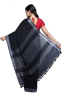 Linen Blended Handloom Bhagalpuri Saree With Running Blouse Piece Attached For Women's (Black)-thumb2