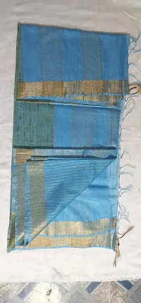 Exclusive Handloom Weaving Ghichcha Silk Stripe Saree With Running Blouse Attached (Cyan)-thumb3