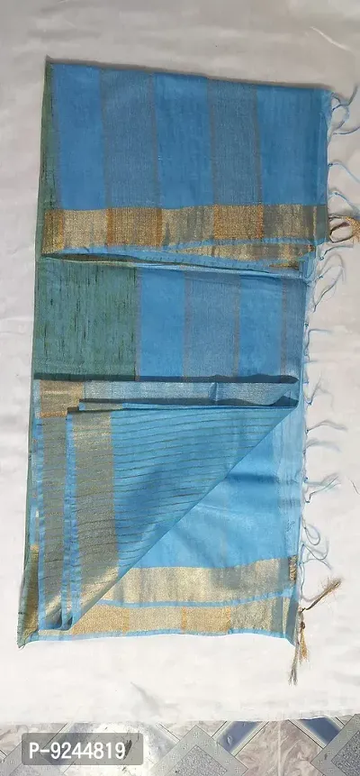 Exclusive Handloom Weaving Ghichcha Silk Stripe Saree With Running Blouse Attached (Cyan)-thumb4