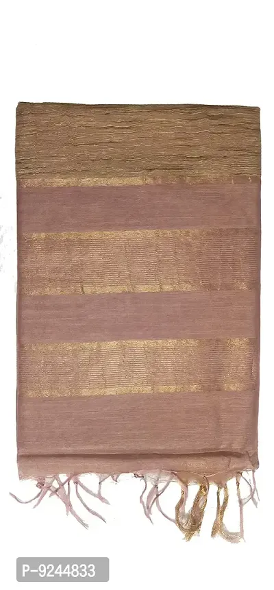 Exclusive Handloom Weaving Ghichcha Silk Stripe Saree With Running Blouse Attached (Tawny)