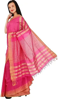 Handloom Women's Bhagalpuri Art Silk Tample border Saree With Blouse Piece (Gold S.C?Pink)-thumb1