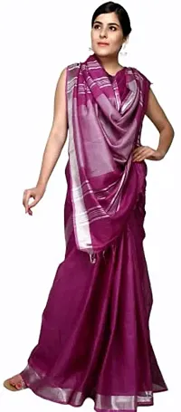 Bhagalpuri Handloom Women's Linen Slub Saree With Blouse Piece