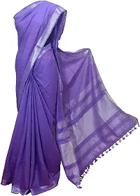 Bhagalpuri Handloom Women's Linen Slub Saree With Running Blouse Piece Attached (Silver-Purple)-thumb1