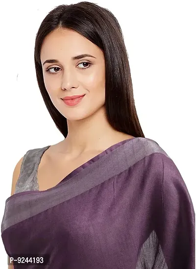 Bhagalpuri Handloom Linen Slub Saree With Running Blouse Piece Attached For Women's (Silver?Purple)-thumb4