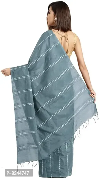 Handloom Kraft Weaving Soft Silk Saree With Blouse Piece Attached For Women's (Steel)-thumb2